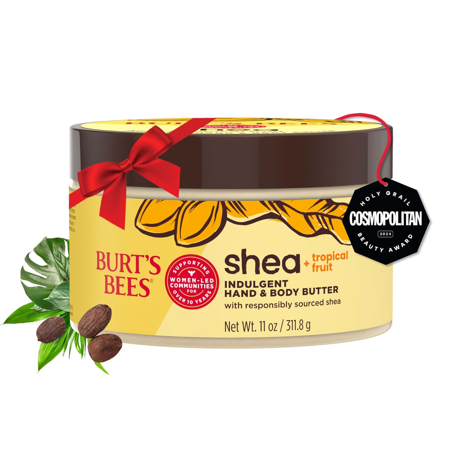 Burt&#39;s Bees Valentines Day Gifts, Shea + Tropical Fruit Indulgent Hand and Body Butter, Non-Greasy, Antioxidant Rich for Glowing Skin, Non-Irritating, Natural Origin Skin Care, 11 oz.