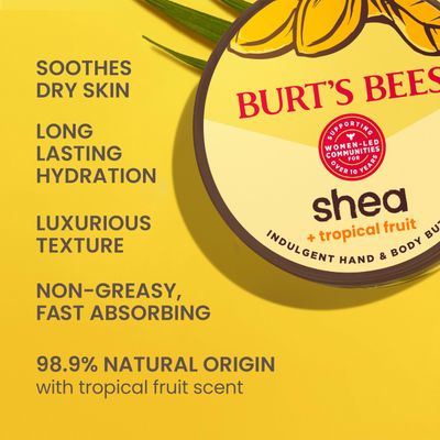 Burt's Bees Valentines Day Gifts, Shea + Tropical Fruit Indulgent Hand and Body Butter, Non-Greasy, Antioxidant Rich for Glowing Skin, Non-Irritating, Natural Origin Skin Care, 11 oz.