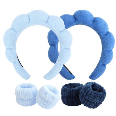 ACO-UINT 6Pcs Spa Headbands and Wrist Washbands Set, Skincare Headbands Makeup Headband Sponge Face Wash Headband, Terry Cloth Headbands Puffy Hair Band for Washing Face