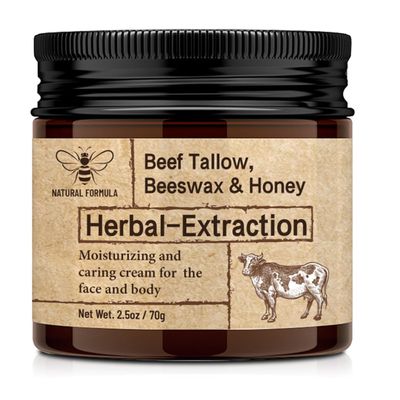 Beef Tallow and Honey Balm for Skin : Grass Fed Whipped Beef Tallow With Honey Face Body MoisturizerOrganic Unscented Fast Absorption Tallow Cream Infused with Manuka Honey Beeswax Olive Oil-1pcs