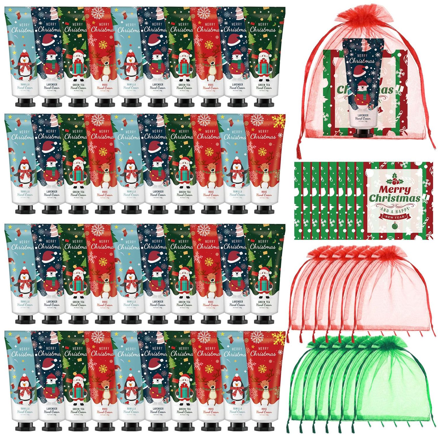 Heigble 48 Christmas Hand Cream Gift Set Christmas Stocking Stuffers Hand Cream Travel Size Care Cream Bulk Mini Hand Lotion for Dry Cracked Hands Employees Colleagues Teacher Gifts