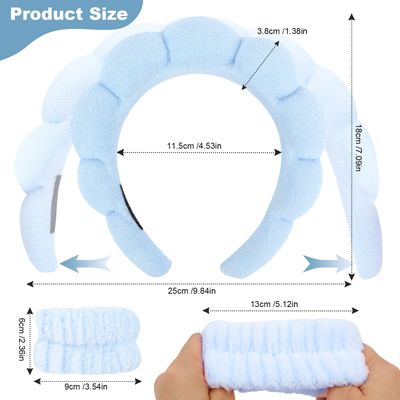 ACO-UINT 6Pcs Spa Headbands and Wrist Washbands Set, Skincare Headbands Makeup Headband Sponge Face Wash Headband, Terry Cloth Headbands Puffy Hair Band for Washing Face