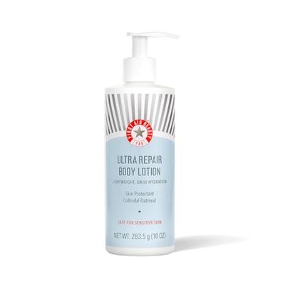 First Aid Beauty - Ultra Repair Body Lotion, Lightweight Daily Hydration Skin Protectant Colloidal Oatmeal, Gentle Eczema Nourishment &amp; Dry Skin Moisturizer, Safe for Sensitive Skin, Unscented, 10 oz