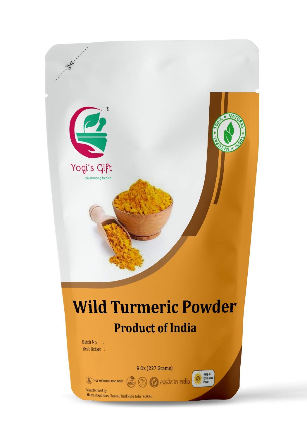 100% Pure Wild Turmeric Powder For Face | 8 Oz (227 grams) | Kasturi Manjal | Curcuma Aromatica | Amba haldi | Promotes Glowing Skin | By Yogi's Gift
