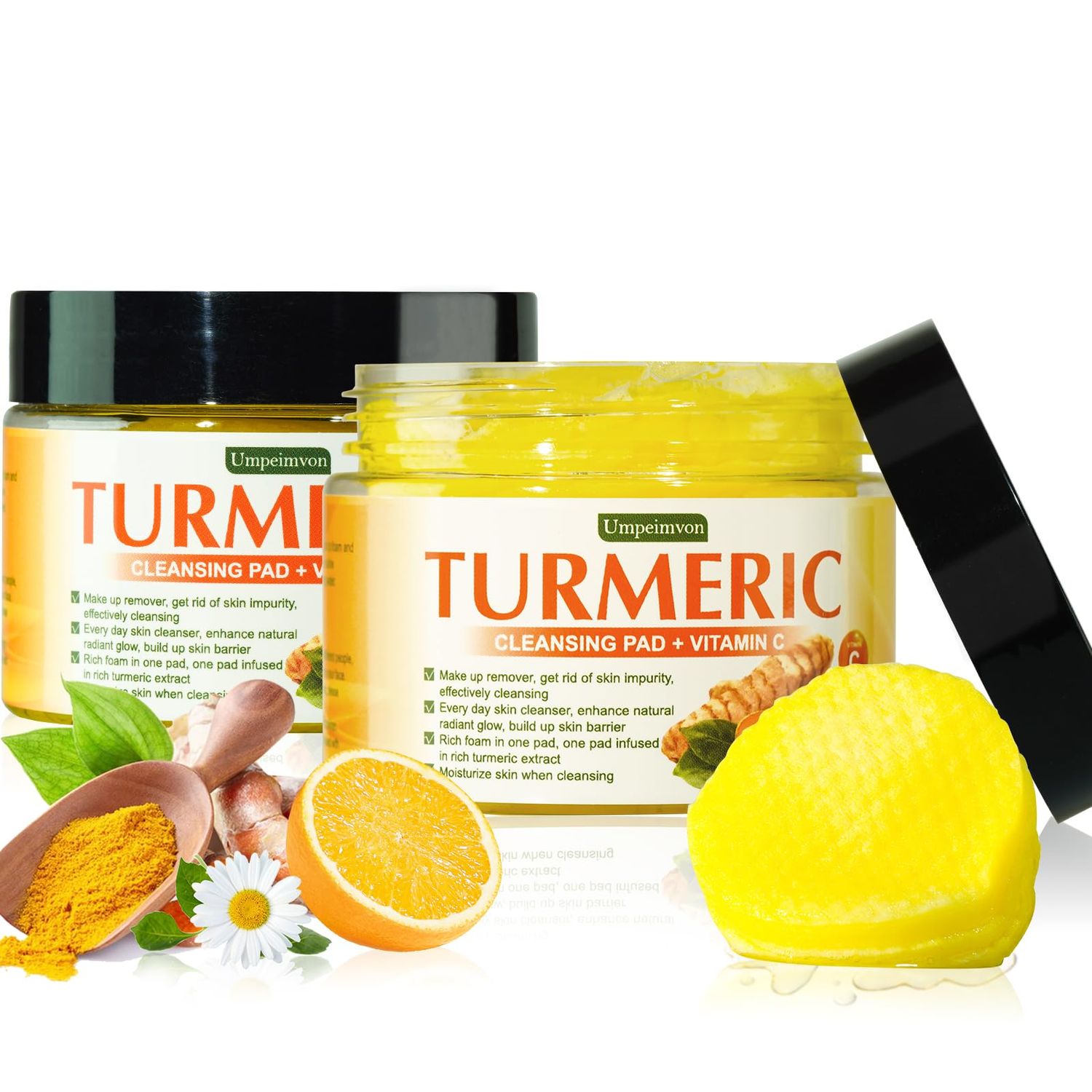 80 Pads Turmeric Cleansing Pads for Face, Vitamin C &amp; B5 Turmeric Face Scrub Pads for Exfoliating, Turmeric Pads Maintain Water and Oil Balance