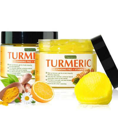 80 Pads Turmeric Cleansing Pads for Face, Vitamin C &amp; B5 Turmeric Face Scrub Pads for Exfoliating, Turmeric Pads Maintain Water and Oil Balance