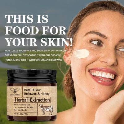 Beef Tallow and Honey Balm for Skin : Grass Fed Whipped Beef Tallow With Honey Face Body MoisturizerOrganic Unscented Fast Absorption Tallow Cream Infused with Manuka Honey Beeswax Olive Oil-1pcs