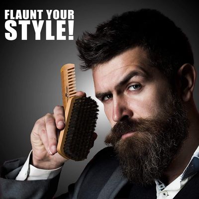 Beard Grooming Kit for Men - Bamboo Travel Set With Brush, Comb, Oil &amp; Balm for Growth, Styling, Shine &amp; Softness - Great Gift