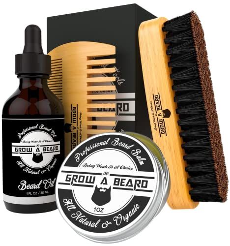 Beard Grooming Kit for Men - Bamboo Travel Set With Brush, Comb, Oil &amp; Balm for Growth, Styling, Shine &amp; Softness - Great Gift