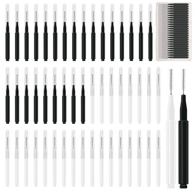 50pcs Brow Lamination Brush Micro Eyebrow Brush with Cap Micro Spoolies for Brow Lamination Portable Mini Spoolies for Eyebrows Extensions Tool, 2 Colors(25 Black+25 White)