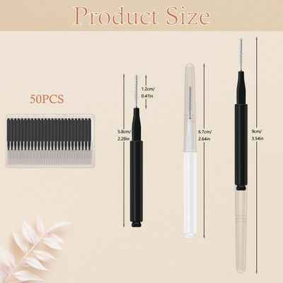 50pcs Brow Lamination Brush Micro Eyebrow Brush with Cap Micro Spoolies for Brow Lamination Portable Mini Spoolies for Eyebrows Extensions Tool, 2 Colors(25 Black+25 White)