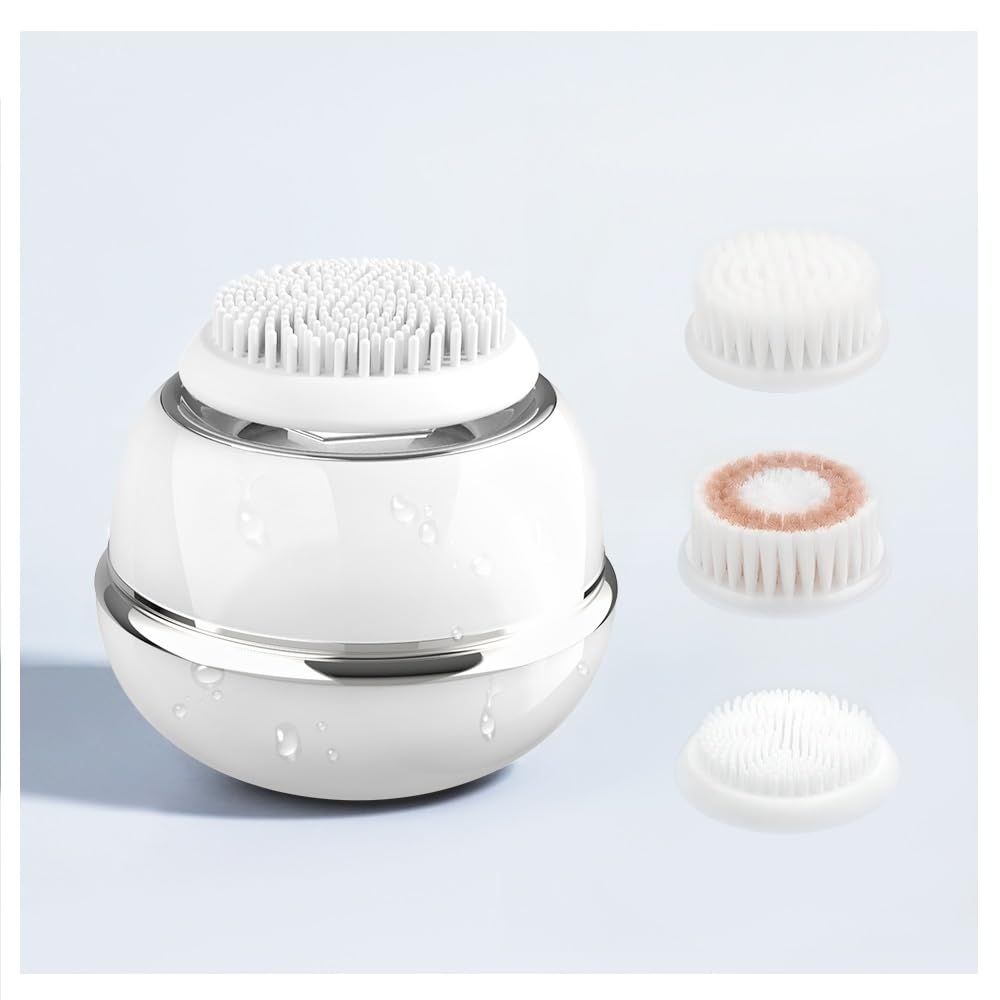 Facial Cleansing Brush Face Scrubber with 3 Brush Heads, Wireless Charging Face Cleansing Brush for Skin Exfoliation, Deep Facial Cleanser Brush, Kimairay Face Scrubber for Women/Men