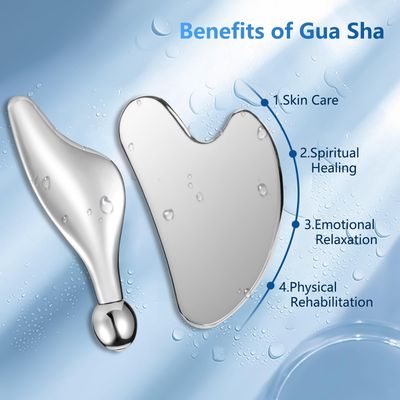 BEAUTYFACTOR Stainless Steel Gua Sha Facial Tools Guasha for Face Metal Gua Sha Tighten Skin Massage,Guasha Beauty Tool Manual Massage Sticks for Jawline Sculpting,Puffiness Reducing and Body Massager