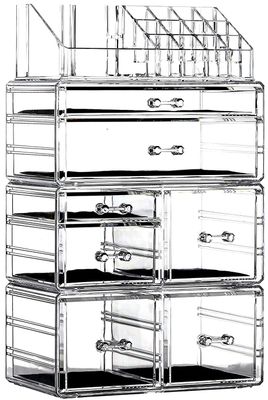 Cq acrylic 4 Pack Clear Make Up Organizers for Vanity,Stackable 7 Drawers Make Up Organizer,Cute Desk Organizer for Vanity Jewelry,Hair Clip,Beauty,Skincare Product Dresser Acrylic Drawer Organizer
