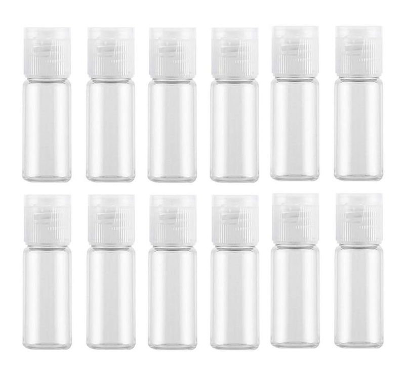 12PCS 20ml/0.67oz Empty Clear Plastic Sample Bottle Travel Container Jar Pot Vial with Flip Lid Perfect for Makeup Emollient Water Shower Gel Emulsion Liquid Comestic Containers (20ml/0.67oz)