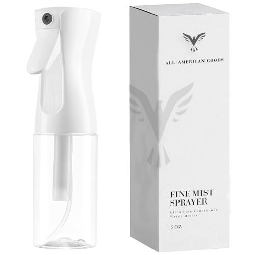 All-American Goods 360 Water Spray Bottle for Hair, Plants &amp; Skin Care (5oz/150ml) Ultra Fine Mist Spray Bottle for Hair, Cleaning, Ironing &amp; More (White - 5oz)