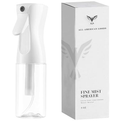 All-American Goods 360 Water Spray Bottle for Hair, Plants &amp; Skin Care (5oz/150ml) Ultra Fine Mist Spray Bottle for Hair, Cleaning, Ironing &amp; More (White - 5oz)