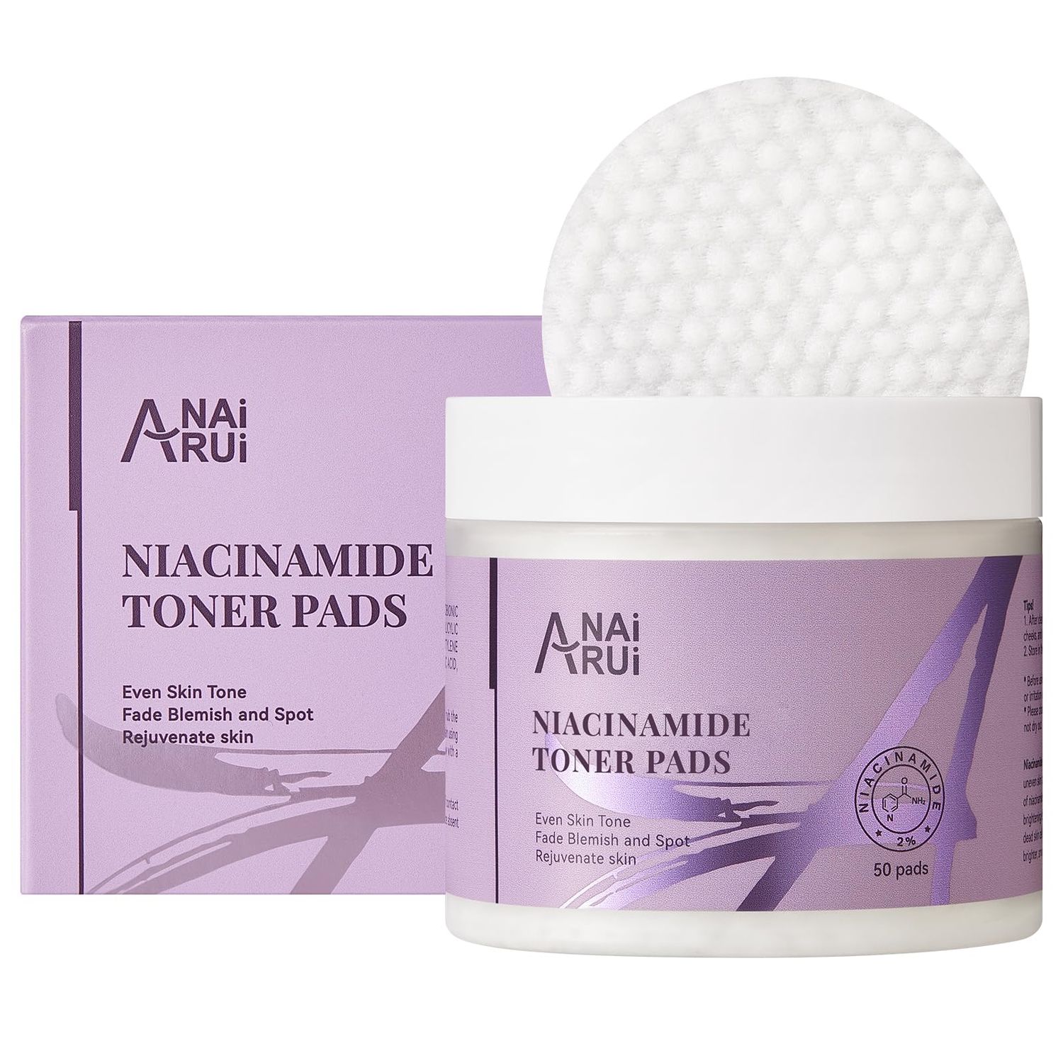 ANAI RUI Niacinamide Toner Pads,with Glutathione, Niacinamide, LHA, PHA, Facial Radiance Pads, Skin Care Pads for Even Skin Tone, Reduce Blemish and Spots 50 Pads