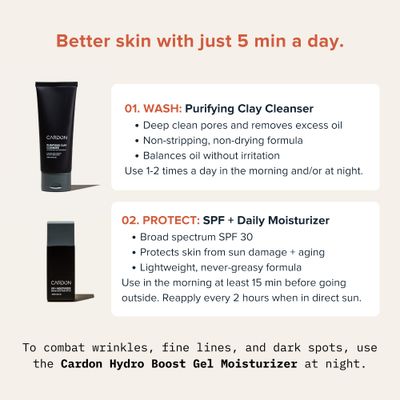 CARDON Daily Skincare Set for Men | Face Moisturizer with SPF 30 &amp; Clay Face Wash | Best Gift for Men