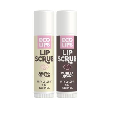 Eco Lips LipScrub Sugar Scrub Sticks - Brown Sugar &amp; Vanilla Bean - 100% Natural Lip Care Treatment with Organic Sugar and Coconut Oil - Gently Exfoliate &amp; Polish Dry, Flaky Lips, 100% Edible