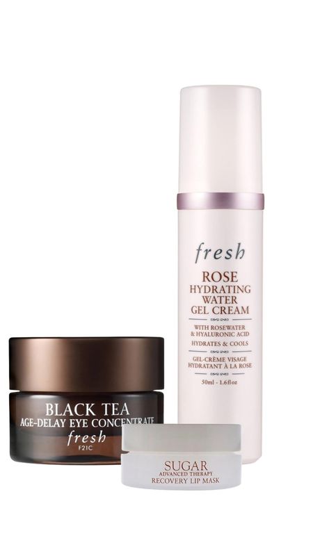 Fresh Black Tea Eye Concentrate, Rose Hydrating Gel Cream, and Sugar Advanced Lip Mask Gift Set