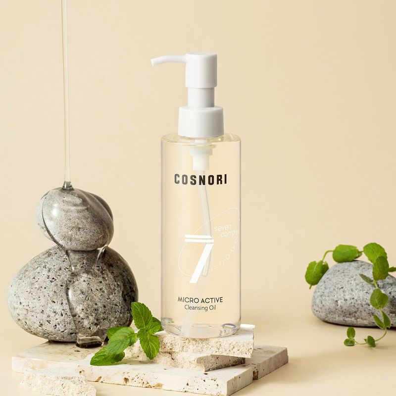 COSNORI Micro Active Cleansing Oil - Korean Vegan Facial Cleansing Oil, Fresh and Light Finish - Gentle Makeup Remover for Face, Hypoallergic, Fermented Oil Complexes, 6.7 fl.oz.
