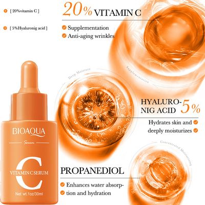 BIOAQUA Vitamin C Facial Serum Hyaluronic Acid Essence Anti-Aging Moisturizing Face Skin Care 30ml / 1fl.oz