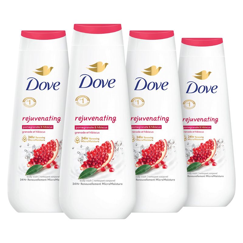 Dove Body Wash Rejuvenating Pomegranate &amp; Hibiscus 4 Count for Renewed, Healthy-Looking Skin Gentle Skin Cleanser with 24hr Renewing MicroMoisture 20 oz