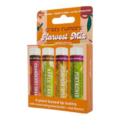 Crazy Rumors Harvest Lip Balm 4-Pack Mix (Cranberry Orange, Apple Cake, Pumpkin Spice, Pistachio)