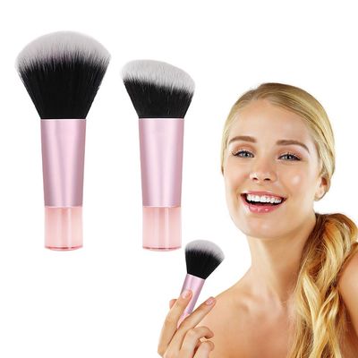 2 PCS Mini Brush Foundation and Blush Blush Duo,Travel Size Convenient to Carry,For Loose Blush and Liquid Foundation Cosmetic Artificial Fiber Bristle Plastic Handle