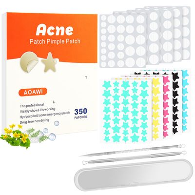 Acne Pimple Hydrocolloid Patche: 350PCS Holiday colour Star and Ultra Thin Clear Stickers for Zits, Pimple, Acne, blackheads with Salicylic Acid, Tea Tree Oil, Centella Asiatica, acne stick set