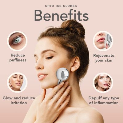 Hana Emi Ice Globes for Face Neck & Eyes, Unbreakable Stainless Steel Gua Sha, Facial Ice Globes for Puffiness, Wrinkles, Dark Circles, Headaches & Collagen Production, Masajeador Facial (Set of 2)