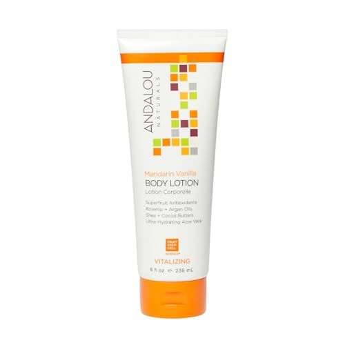 Andalou Naturals Vitalizing Body Lotion, Mandarin Vanilla Body Moisturizer, 8 Oz, Shea Butter, Cocoa Butter, Argan Oil, Rosehip Oil &amp; Aloe Vera, Vegan