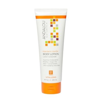 Andalou Naturals Vitalizing Body Lotion, Mandarin Vanilla Body Moisturizer, 8 Oz, Shea Butter, Cocoa Butter, Argan Oil, Rosehip Oil &amp; Aloe Vera, Vegan