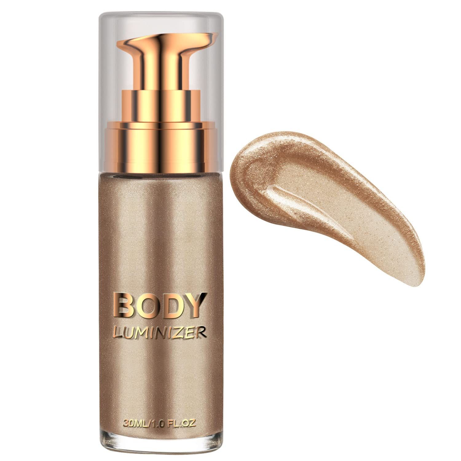 Body Luminizer, Highlighter Makeup Waterproof Moisturizing Glow Illuminator Liquid Foundation for Face &amp; Body,Smooth Body Shimmer Lotion(#01 Rose Gold