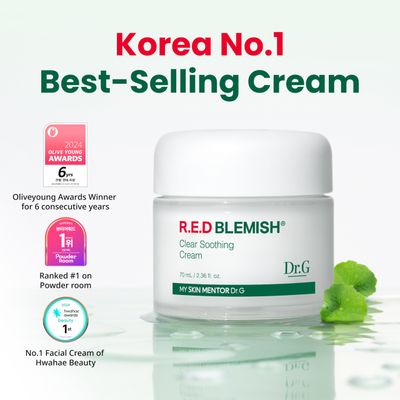 Dr.G Red Blemish Clear Soothing Cream, 70ml - Moisturizing Recovery Cream for Sensitive Acne-Prone Skin; Cica Soothing Moisturizer, Korean Skin Care, Korean Skincare, Kbeauty, K Beauty, Korean Beauty