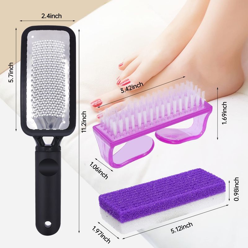 Foot Callus Remover Set,Pedicure Kit Includes 1 Stainless Foot Rasp Foot File,4 Foot Pumice Stone &amp; 1 Nail Brush,Foot Scrubber Remove Hard Dry Skin,Foot Care Pedicure Tools for Wet and Dry Feet,Purple
