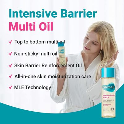 Derma B Intensive Barrier Multi Oil 135ml, 4.56 Fl Oz, Moisturizing Non-Sticky Multi-Use Oil for Body, Hair & Nails, 10 Botanical Oils for Hydrated Radiant Skin, Moisturizer for Sensitive Skincare