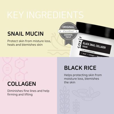 coxir BLACK SNAIL COLLAGEN CREAM l Snail Mucin, Collagen, Black Rice, Peptide l Moisturizing, Firming, Skin Barrier l Korean Skin Care, Moisturizer [30ml/1.01 fl.oz]
