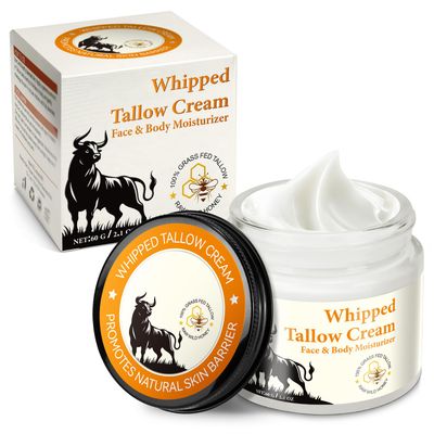 Akeeronn Beef Tallow Balm for Skin,Tallow Face Moisturizer with Grass-Fed Pure Beef Tallow &amp; Honey &amp; Beeswax, Whipped Beef Tallow and Honey Balm for Dry Skin - 2.1 OZ