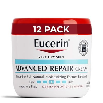 Eucerin Advanced Repair Body Cream, Fragrance Free Body Cream for Dry Skin, Body Moisturizer, 16 Oz Jar (Pack of 12)