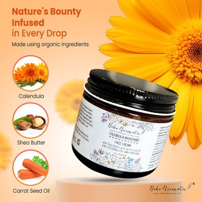 Boho Aromatic Calendula Nourishing Face Cream for Dry Skin, Natural &amp; Organic Facial Cream, Hydrating and Moisturizing skin care product, Vegan Face Cream, Facial Moisturizer for Dry Skin