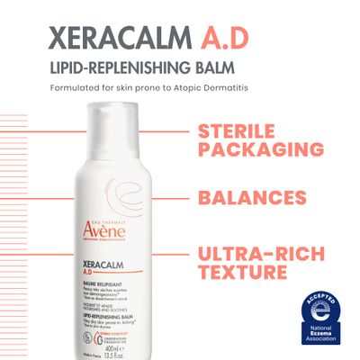 Eau Thermale Avne XeraCalm A.D Lipid-Replenishing Balm, Atopic Dermatitis, Eczema-Prone, No Preservatives, Fragrance-Free, 6.7 oz.