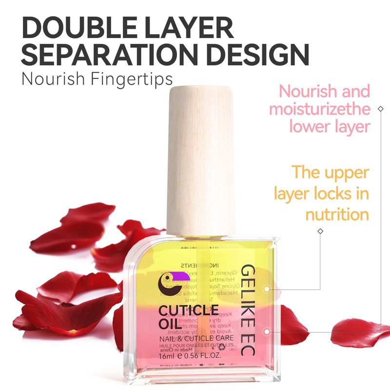 gelike ec Cuticle Oil For Nails - Natural Rose Smell Nail Oil Blend of JOJOBA Oil and Vit E, Moisturizes and Conditions Dry Skin, Sunrise Symphony