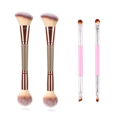 4Pcs Dual-ended Makeup Brushes for Contouring Eyeshadow Blending and Bronzing Angled Foundation Brush and Concealer Brush Premium Luxe Hair for Flawless Application of Liquid Cream and Powder Makeu