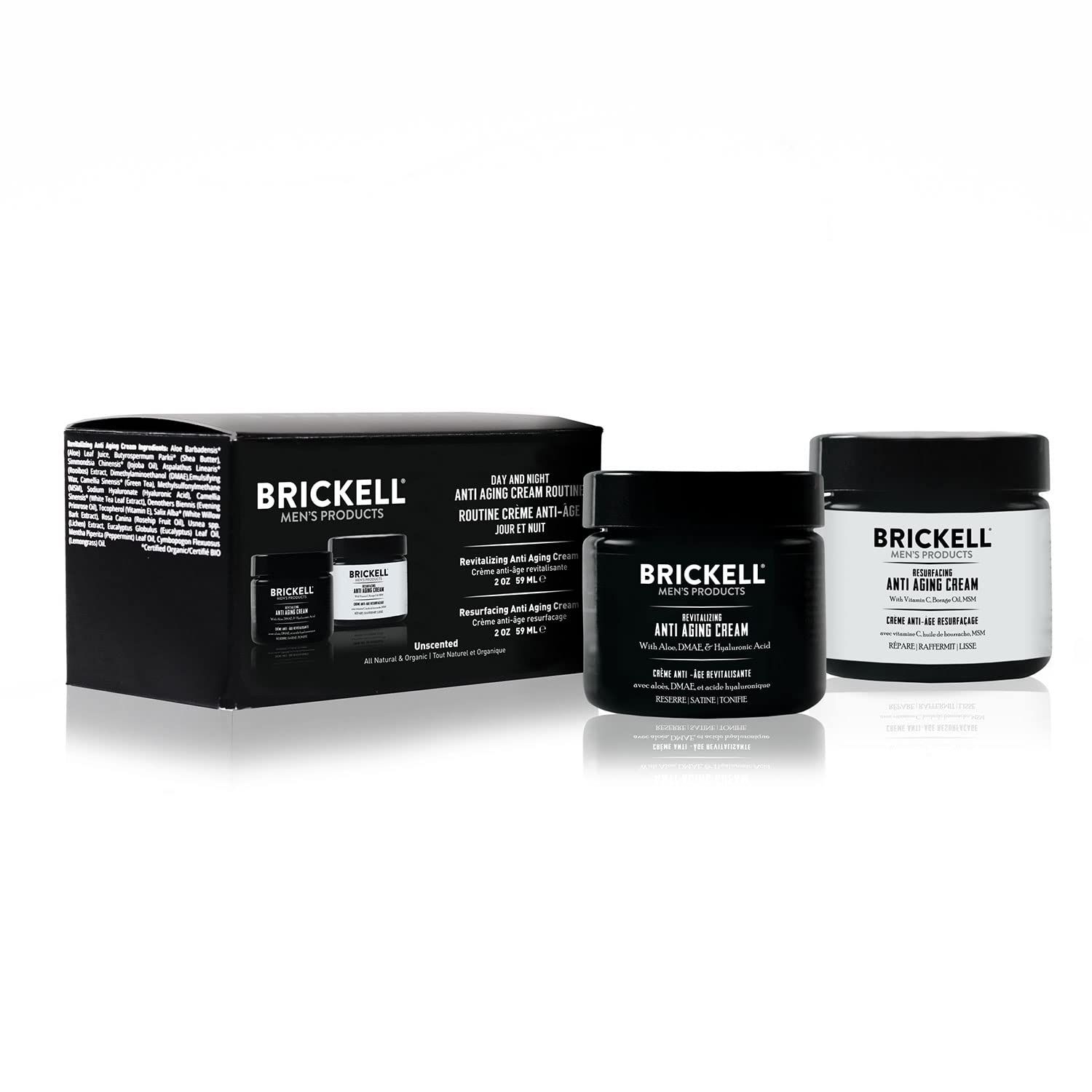 Brickell Men&#39;s Day and Night Anti Aging Cream Routine, Natural and Organic, Unscented, Skincare Gift Set