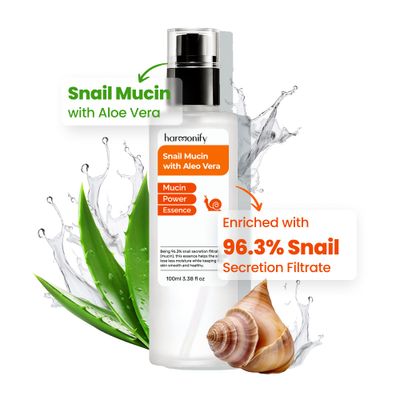 HARMONIFY Snail Mucin Serum for Face with Aloe Vera, 96,3% Snail Secretion Filtrate Repairing Essence, Korean Skin Care Hydrating Facial Serum, Personal &amp; Skin Care, 3.38 fl.oz