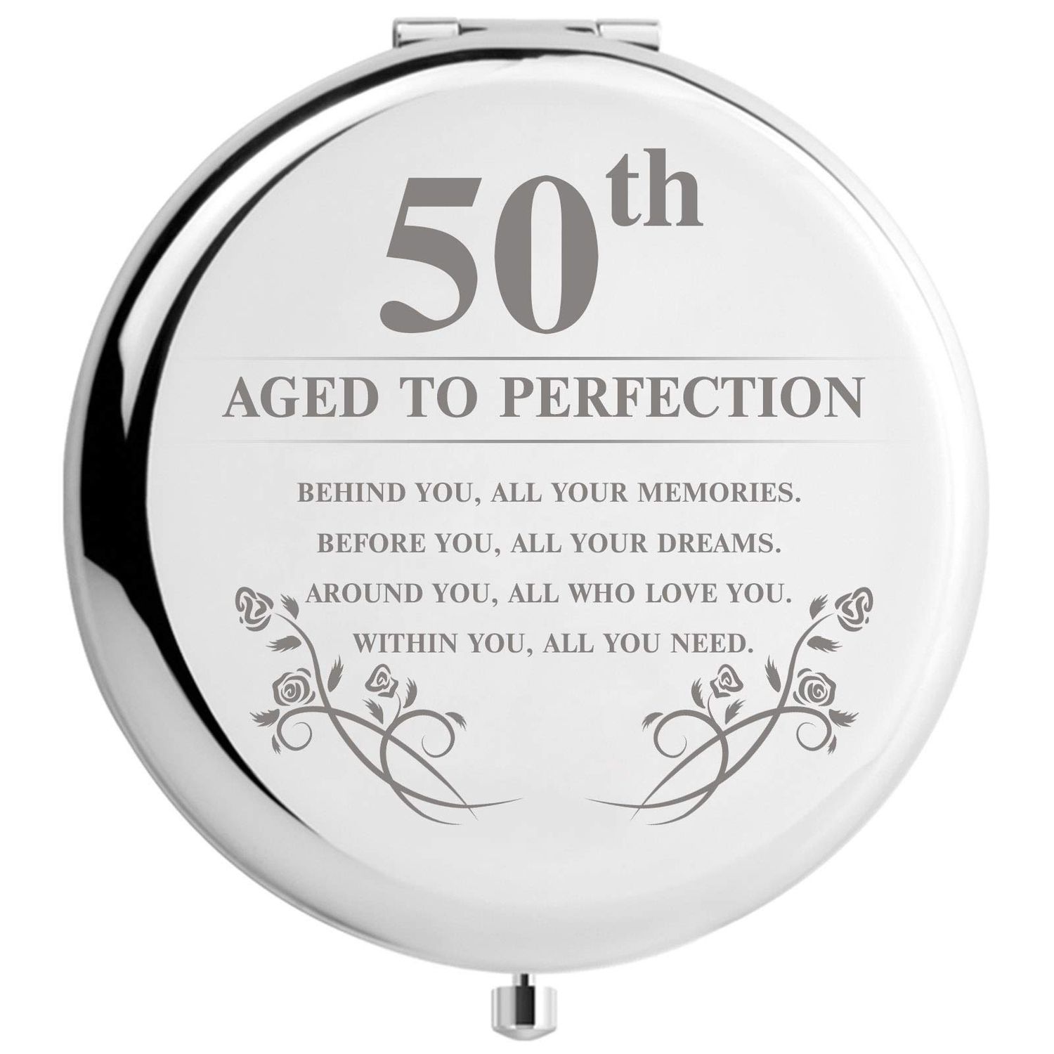 DIDADIC 50th Birthday Gifts Women Makeup Mirror, 50 Years Old Gifts for Women Turning 50, Happy Birthday for Her Wife Mom Sister Best Friends (50th Aged to Perfection)