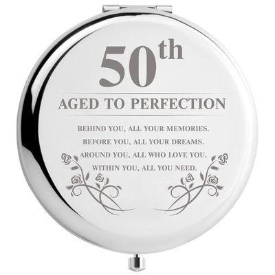 DIDADIC 50th Birthday Gifts Women Makeup Mirror, 50 Years Old Gifts for Women Turning 50, Happy Birthday for Her Wife Mom Sister Best Friends (50th Aged to Perfection)