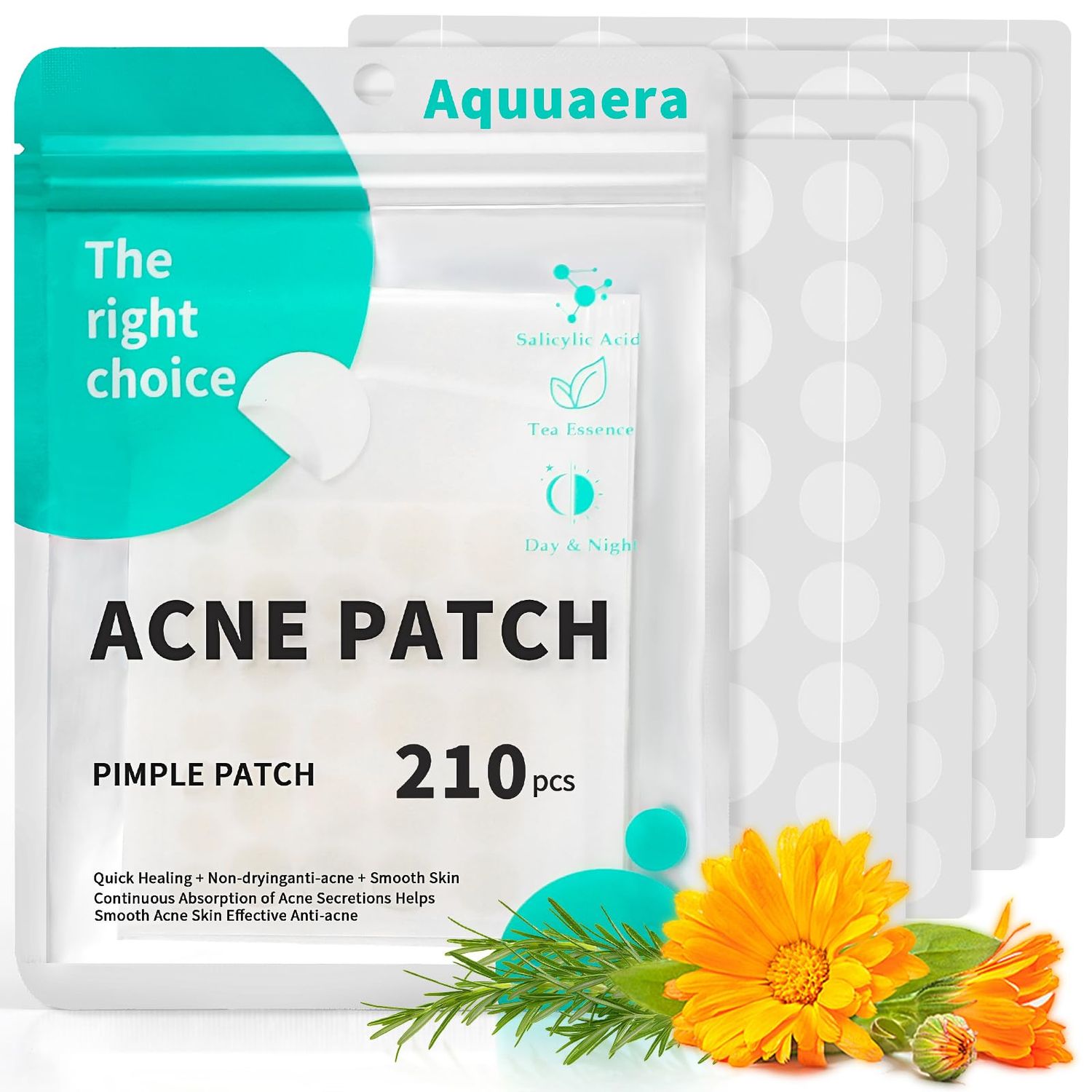 Aquuaera Pimple Patches for Face Acne Patches/Hydrocolloid Patches for Covering Zits and Blemishes/Acne Treatment for FaceSpot TreatmentAbsorb Fluid,4 size (210 Count)